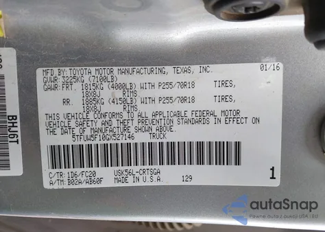 2016 Toyota Tundra Sr5 5.7L V8 from USA, damaged, VIN 5TFUW5F10GX527146